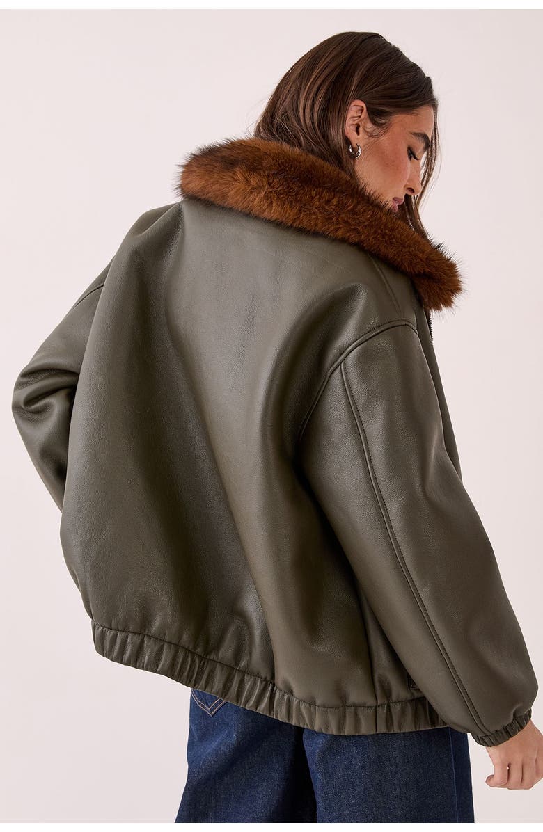 NASTY GAL Faux Fur Collar Bomber Jacket, Alternate, color, Khaki