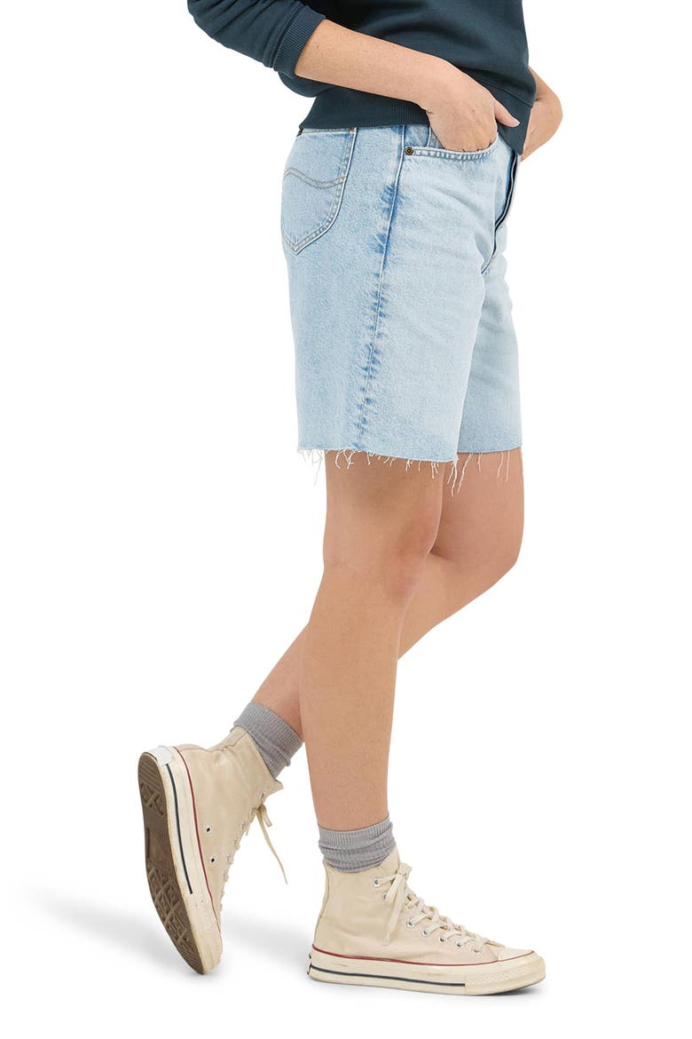 Slouch Raw Hem Denim Bermuda Shorts, Alternate, color, HINT OF RAIN