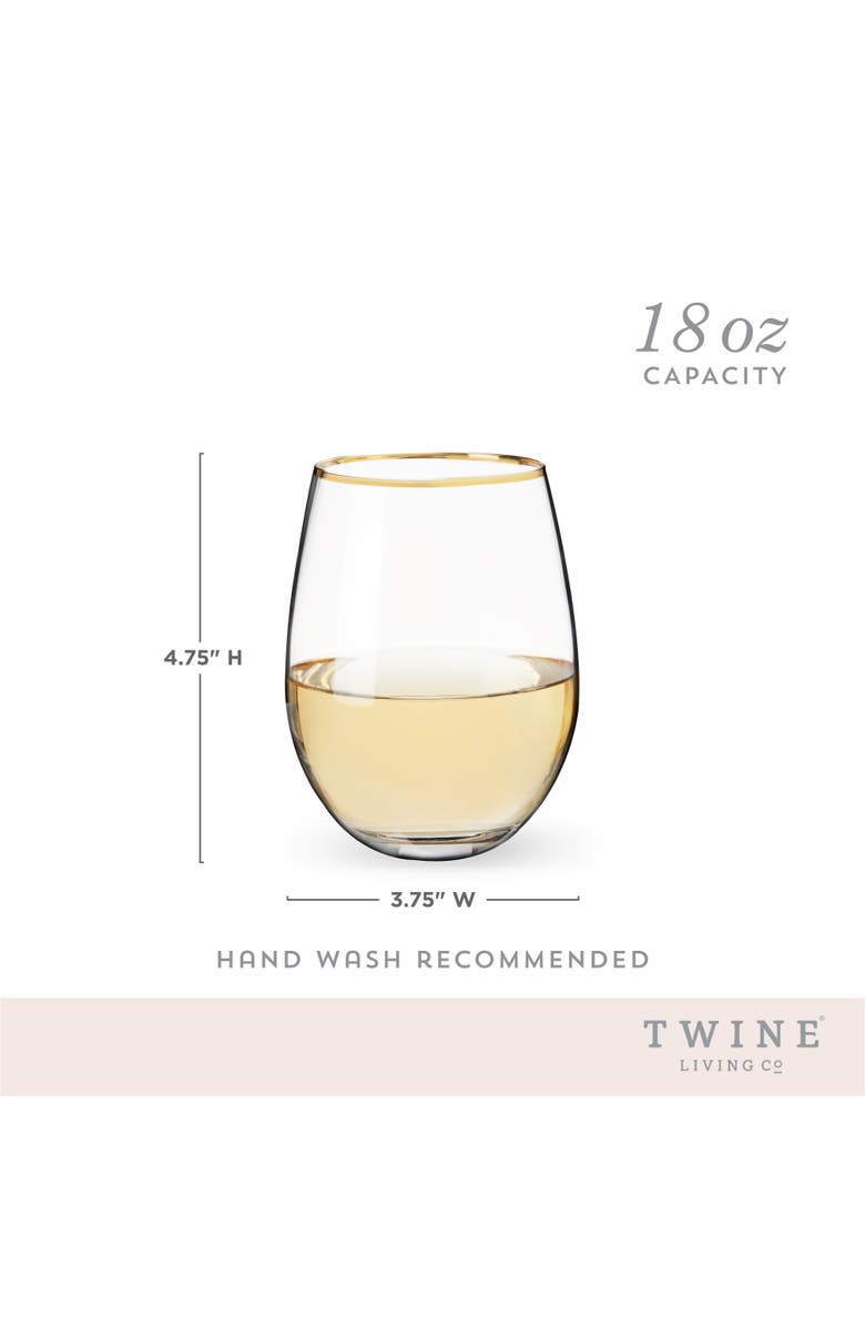 TWINE Gilded Stemless Wine Glasses Set of 2, Alternate, color, Gold