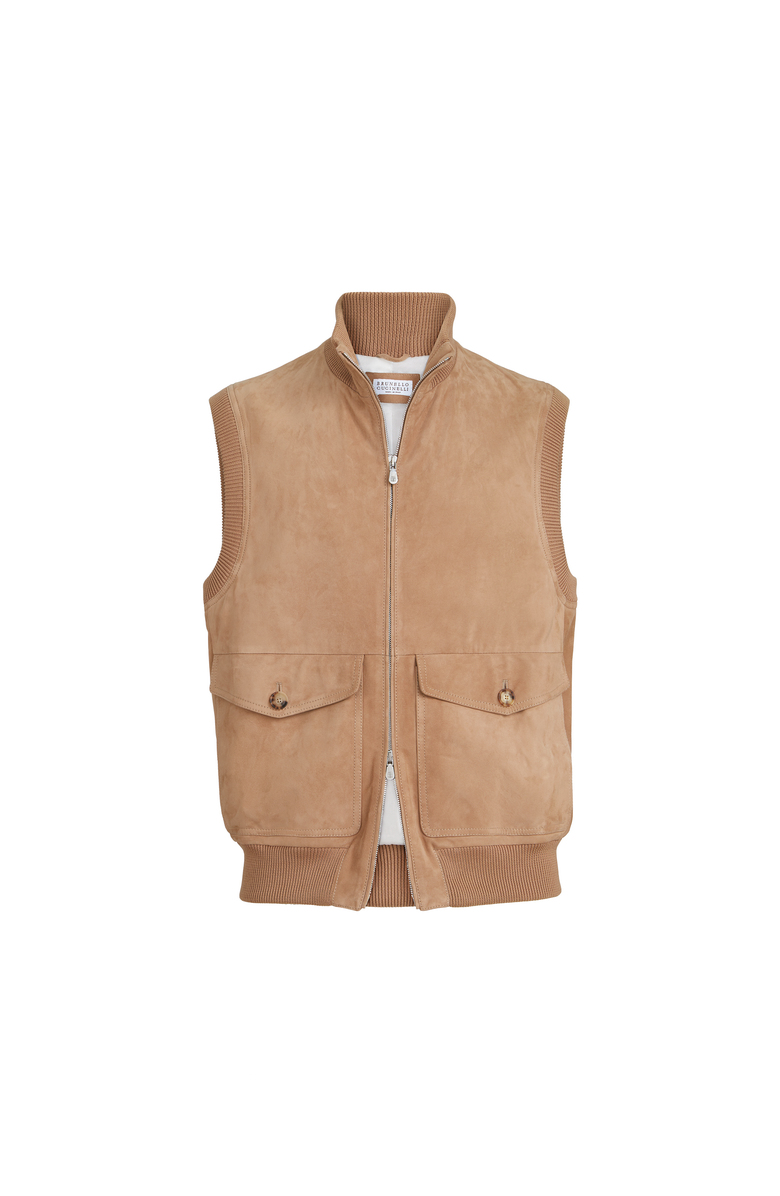 Brunello Cucinelli Suede vest, Alternate, color, Light Brown