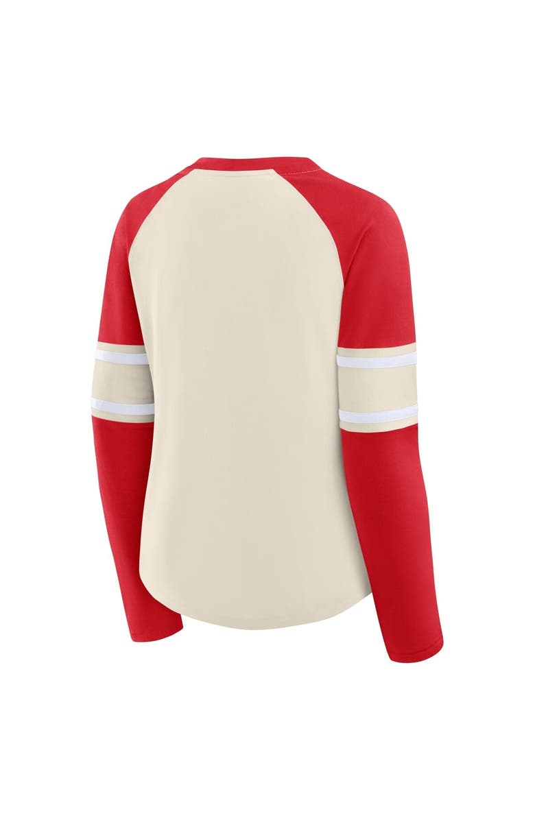 FANATICS Women's Fanatics Cream/Scarlet San Francisco 49ers Hometown Gridiron Hero Raglan Lace-Up V-Neck Long Sleeve T-Shirt, Alternate, color, Cream