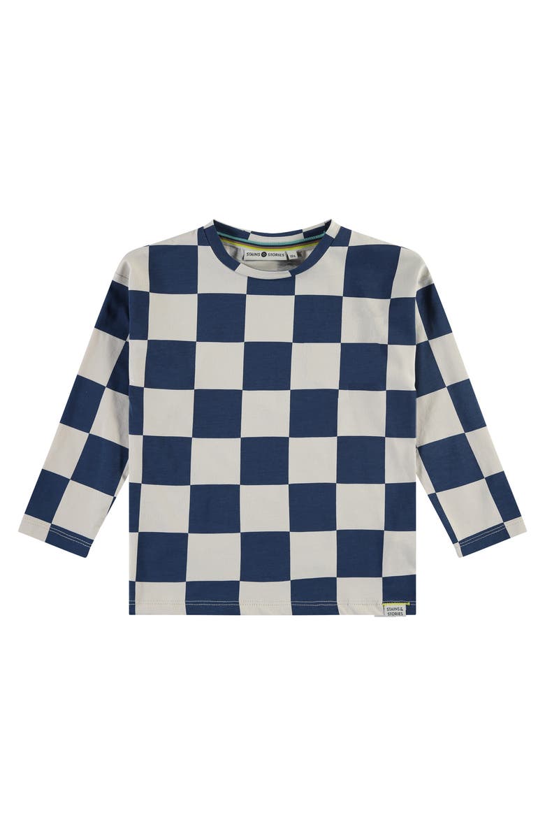 Stains and Stories by Babyface Allover Checkers Long Sleeve Sweatshirt, Main, color, Blue