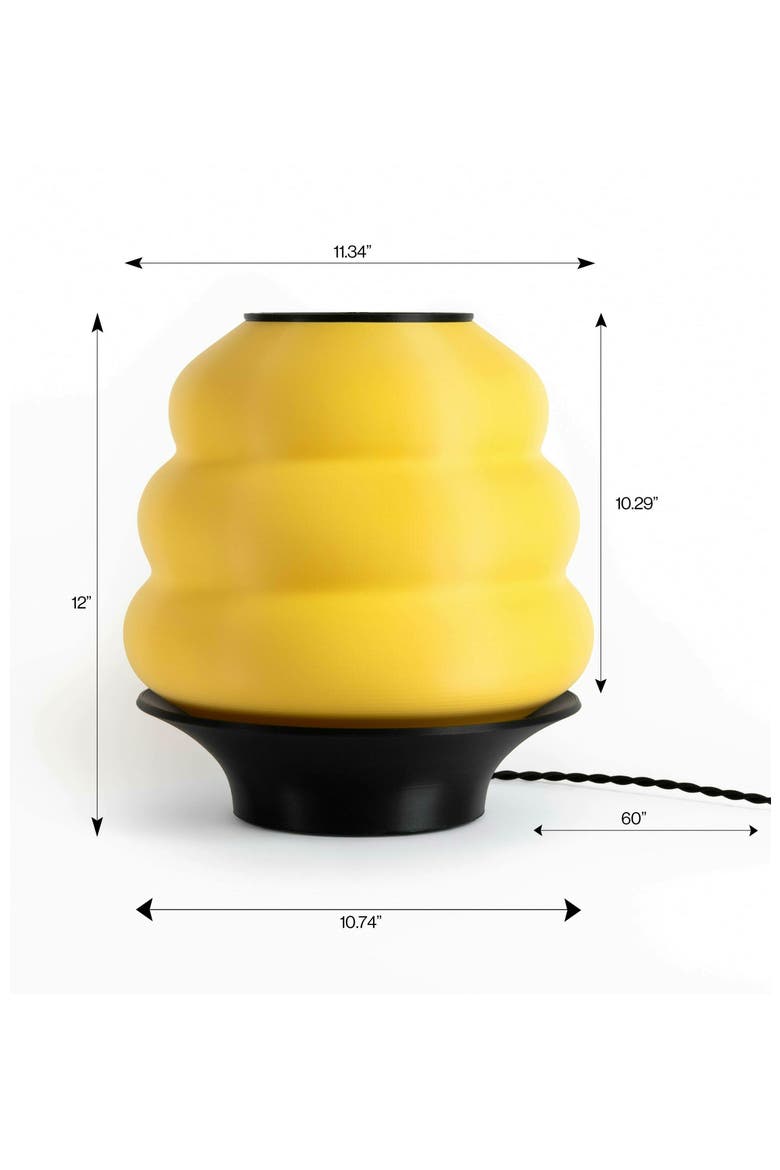 Honey Pot 12" Minimalist Classic Plant-Based PLA 3D Printed Dimmable LED Table Lamp, Alternate, color, Yellow/Black