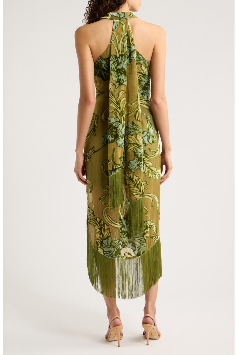 Nella Asymmetric Fringe Midi Dress, Alternate, color, GREEN MULTI