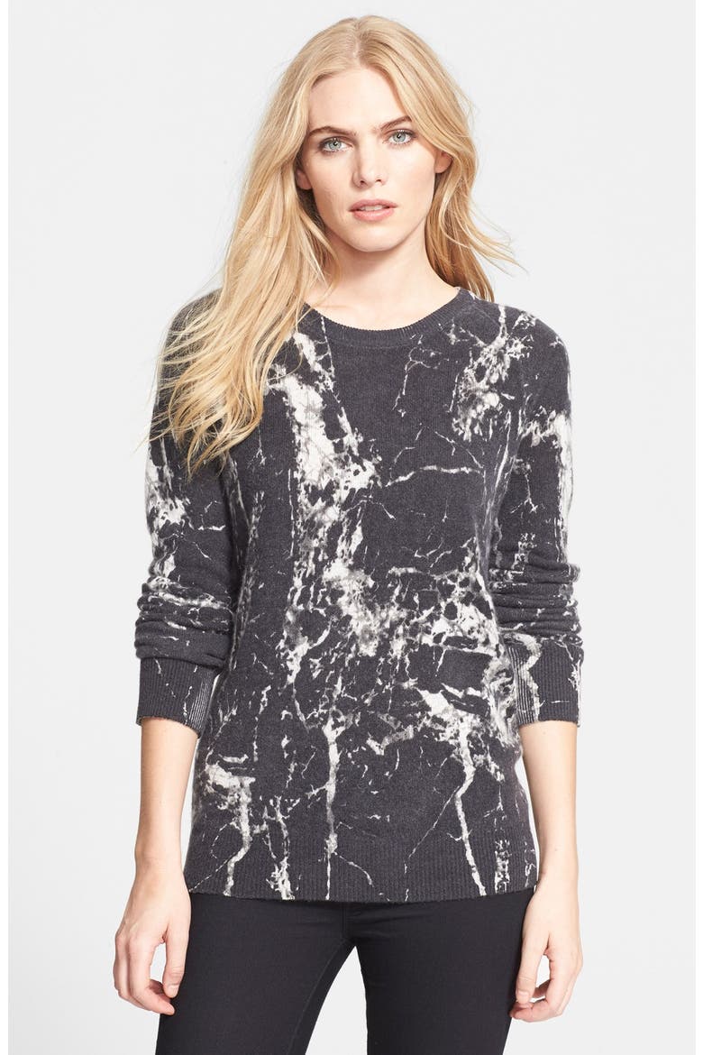 'Sloane' Marble Print Crewneck Cashmere Sweater, Main, color, BLACK MULTI