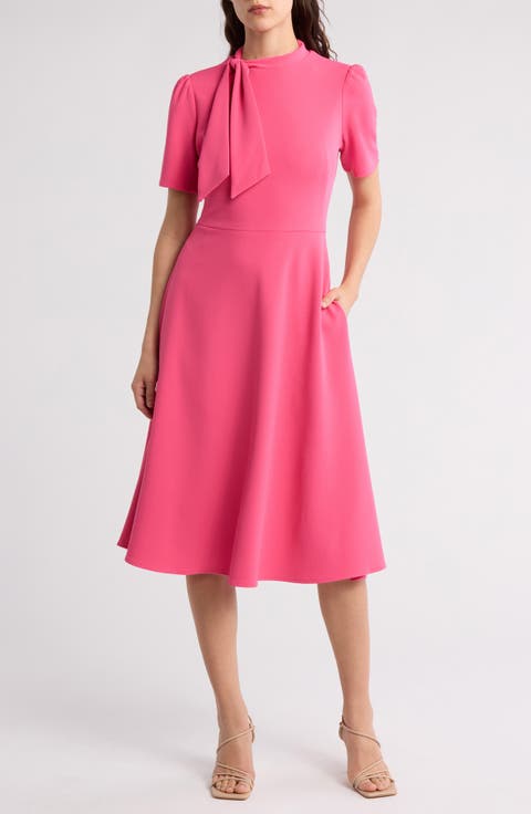 Short Sleeve Necktie Midi Dress