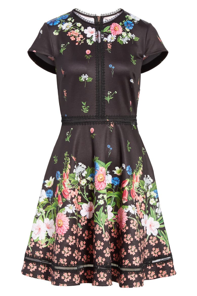 Daissie Florence Trim Skater Dress, Alternate, color, BLACK