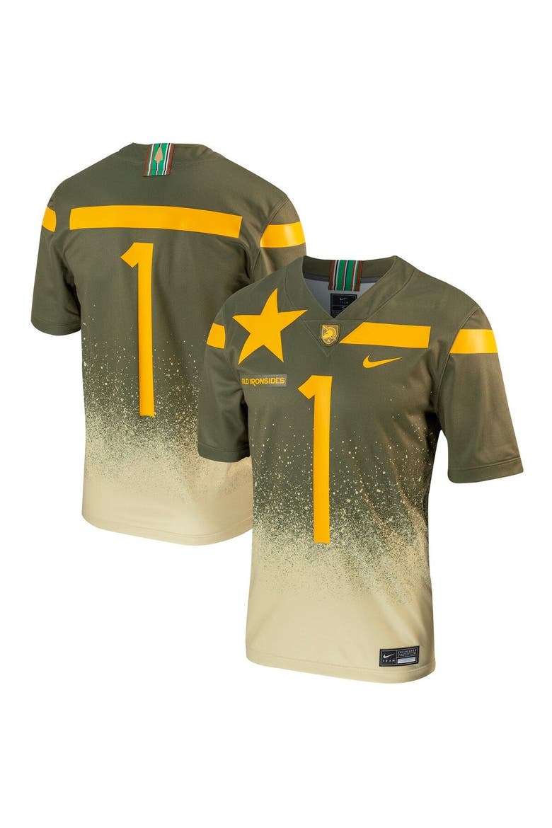 Men's Nike #1 Olive Army Black Knights 1st Armored Division Old Ironsides Untouchable Football Jersey, Main, color, Olive