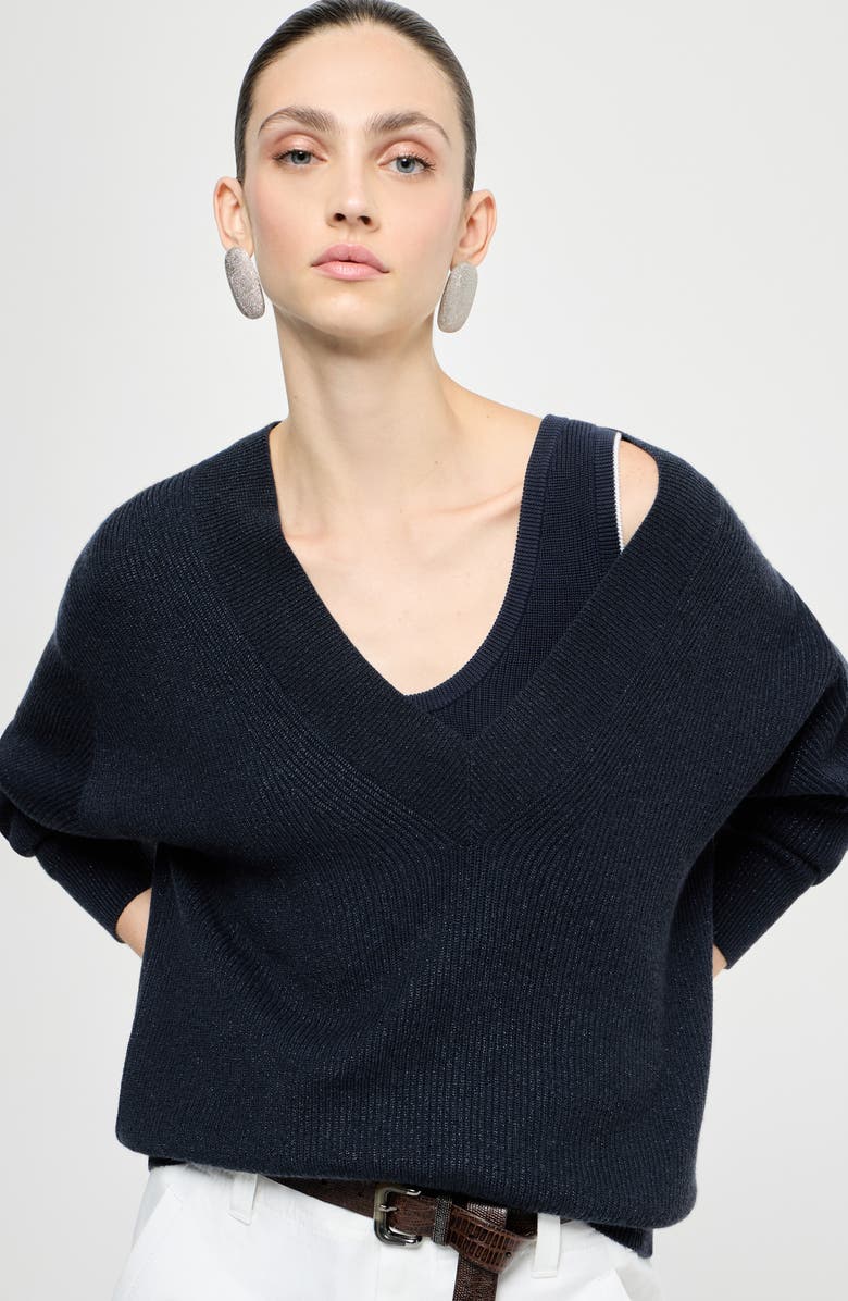 Brunello Cucinelli Sparkling cashmere sweater, Alternate, color, Blue