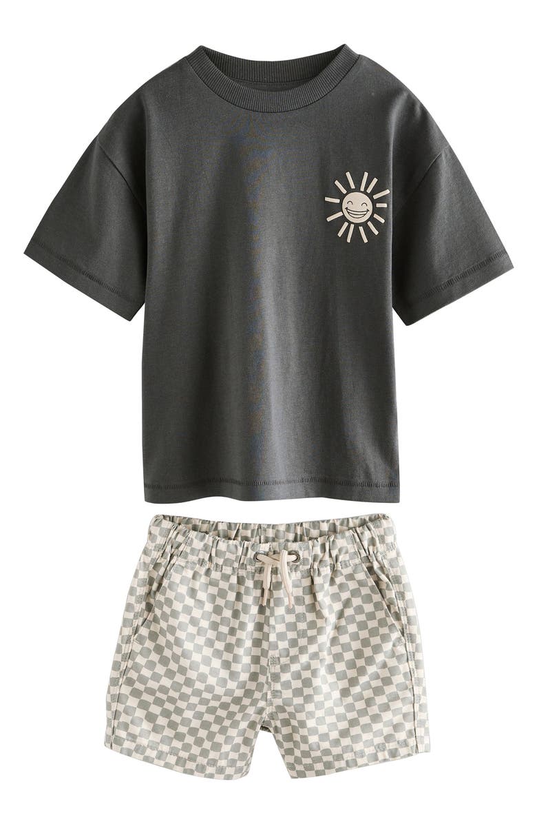 NEXT Kids' Sunshine Cotton Graphic T-Shirt & Check Shorts Set, Main, color, 