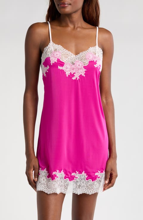 Enchant Lace Trim Satin Chemise