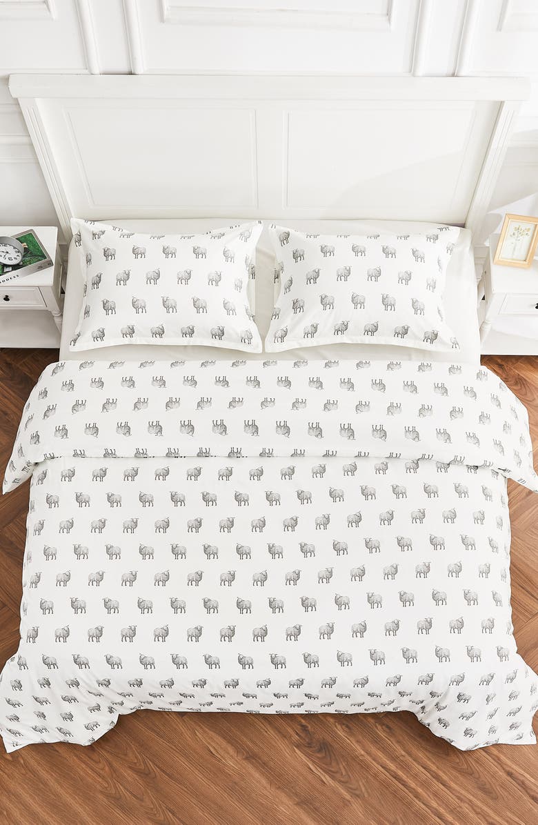 MELANGE HOME Sheep 400 Thread Count Cotton Duvet Set, Alternate, color, Grey