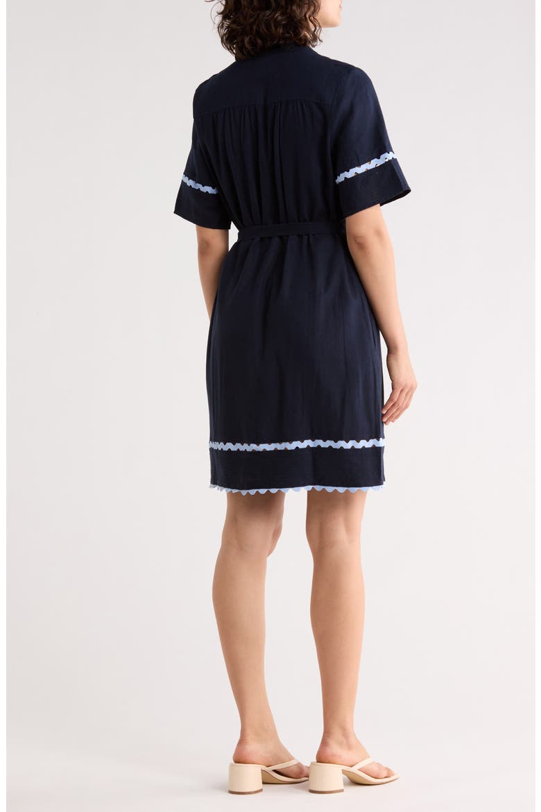 Rickrack Trim Short Sleeve Shirtdress, Alternate, color, NAVY