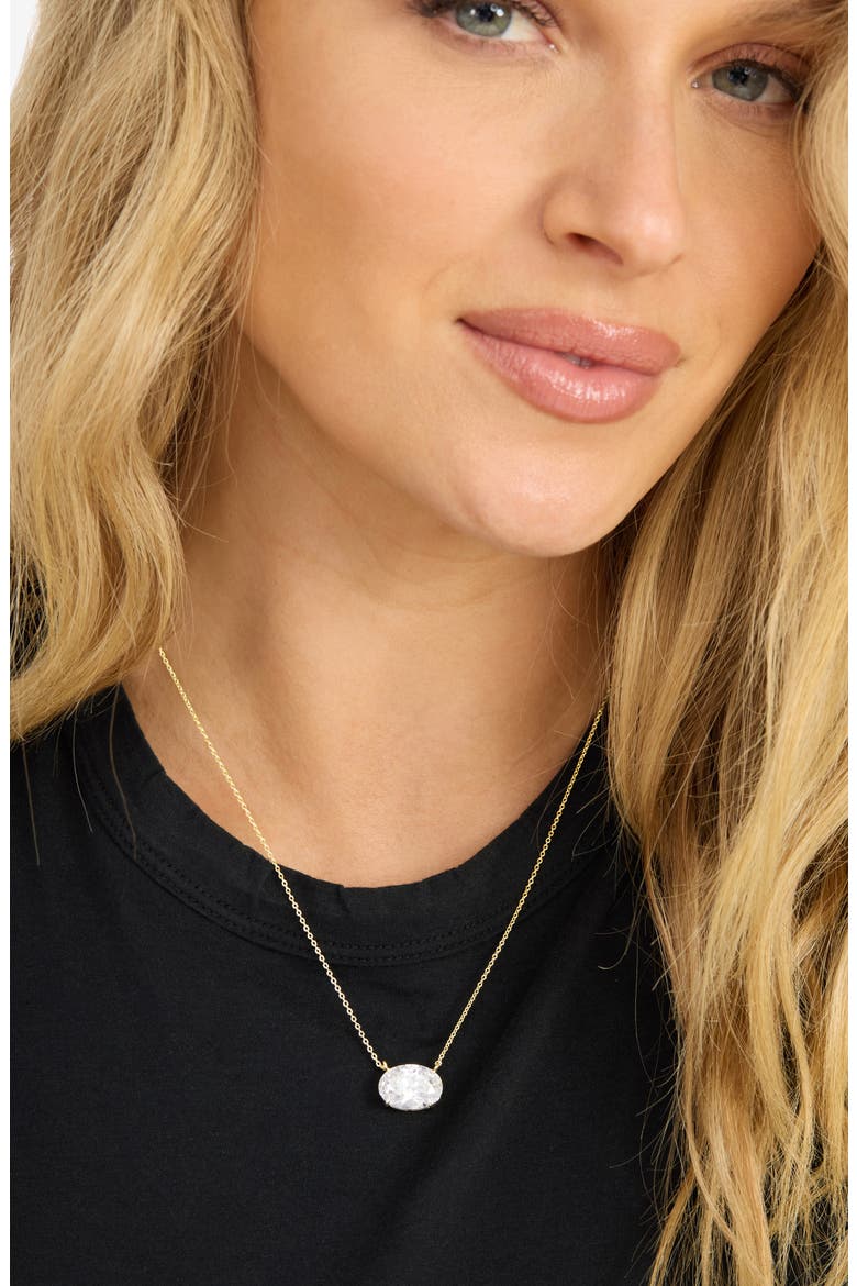 Hello Gorgeous Cubic Zirconia Pendant Necklace, Alternate, color, GOLD-WHITE