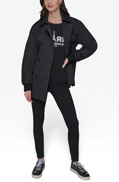 Karl Lagerfeld Paris Water Resistant Cotton Blend Short Trench Coat In Black