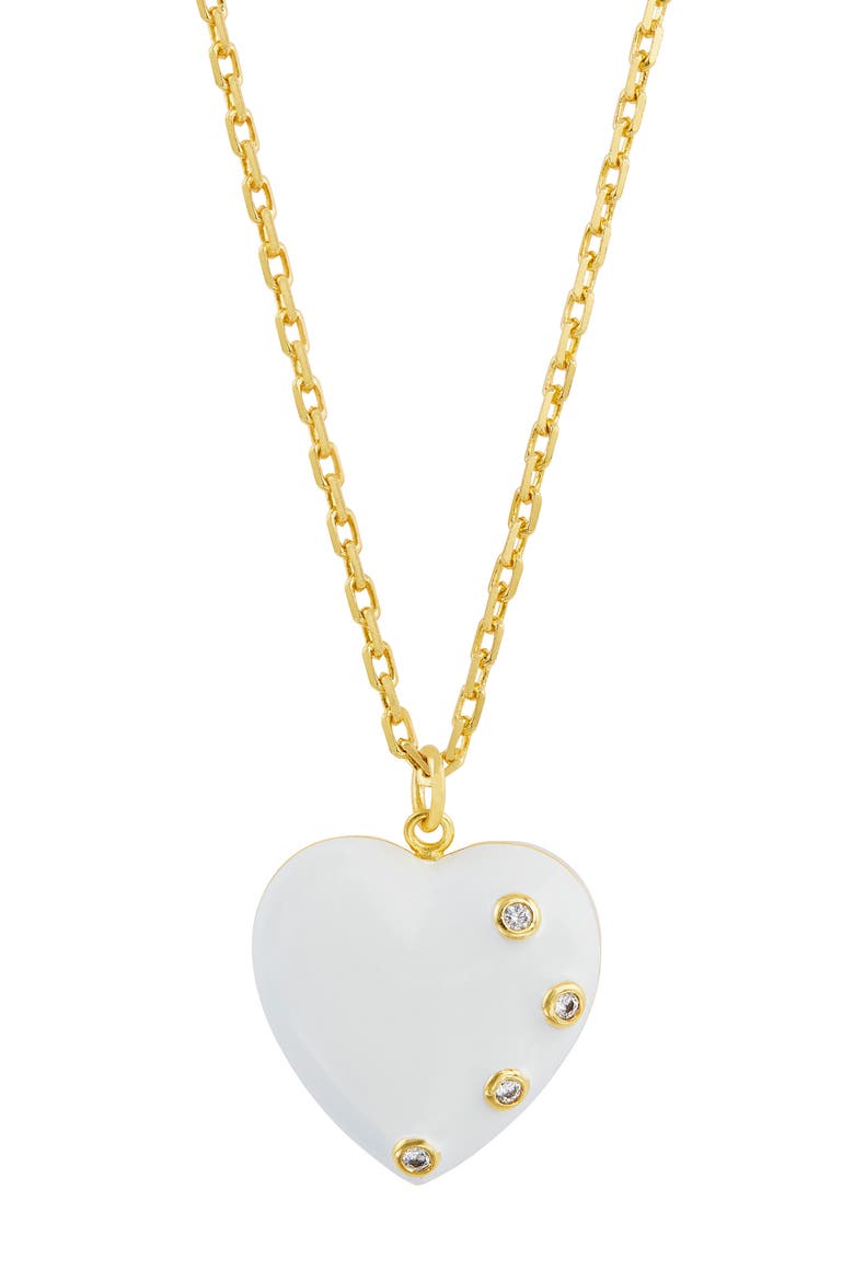 Cubic Zirconia & Enamel Heart Pendant Necklace, Main, color, YELLOW GOLD/ WHITE