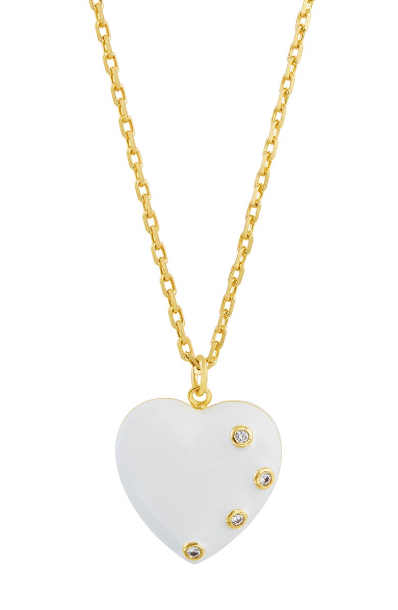 SAVVY CIE JEWELS Cubic Zirconia & Enamel Heart Pendant Necklace, Main, color, Yellow Gold/ White