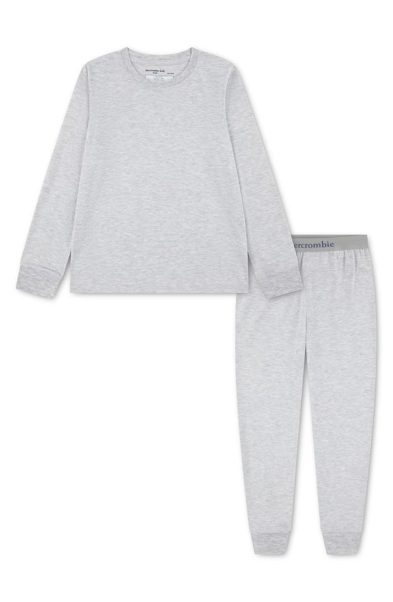 abercrombie kids Kids' Core Fitted Two-Piece Jogger Pajamas, Main, color, Light Grey Heather