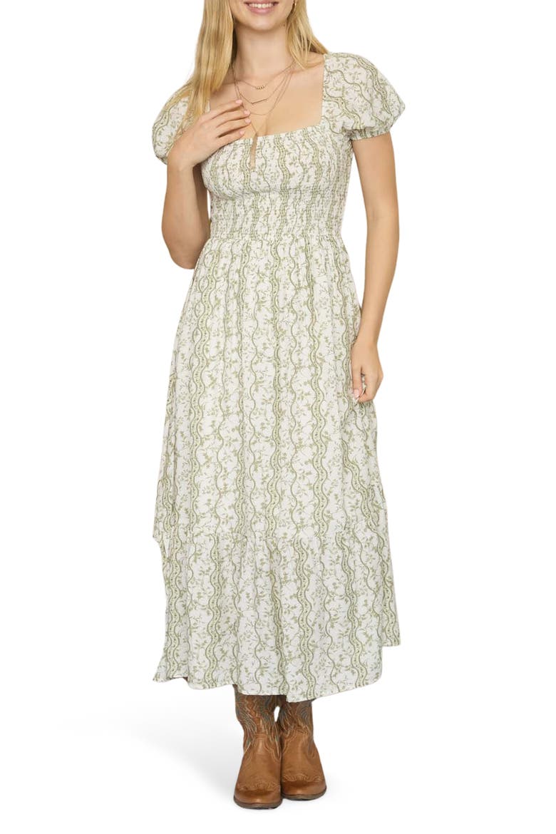 Printed Smock Midi Dress, Main, color, OLIVE