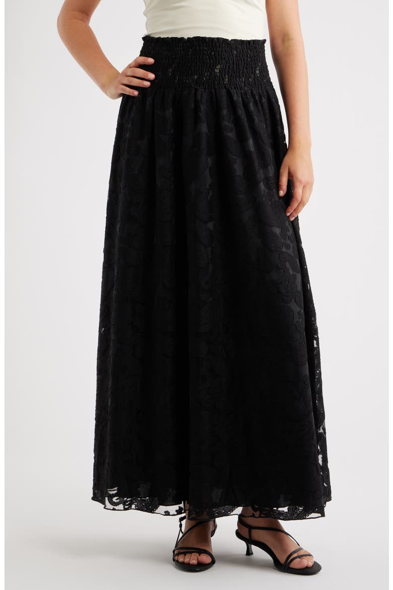James Floral Lace Maxi Skirt, Main, color, BLACK