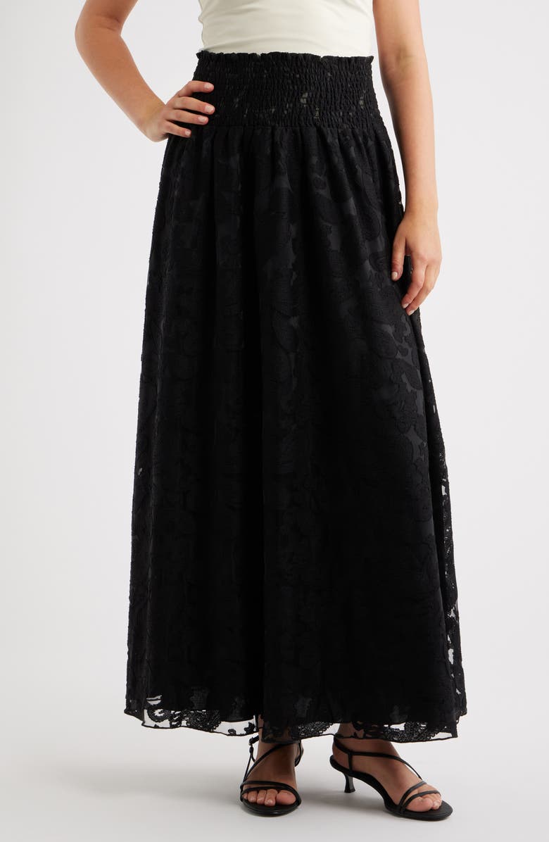NIKKI LUND James Floral Lace Maxi Skirt, Main, color, Black