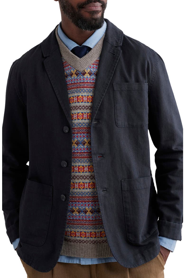 Tollgate Herringbone Linen & Organic Cotton Blazer, Main, color, INKWELL