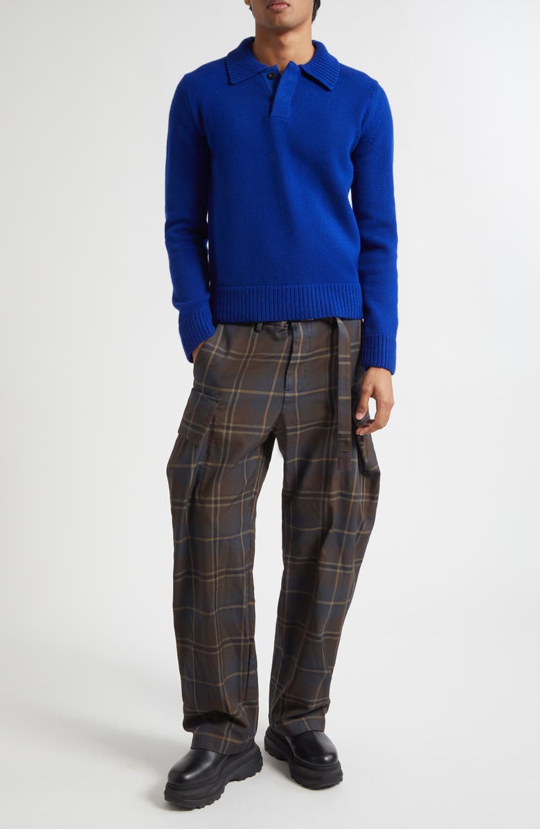 Sacai Belted Plaid Cargo Pants, Alternate, color, Brown/ Blue