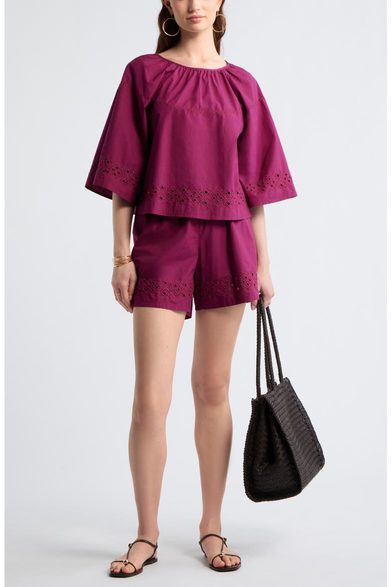 Eyelet Embroidered Poplin Swing Top, Alternate, color, PURPLE POTION