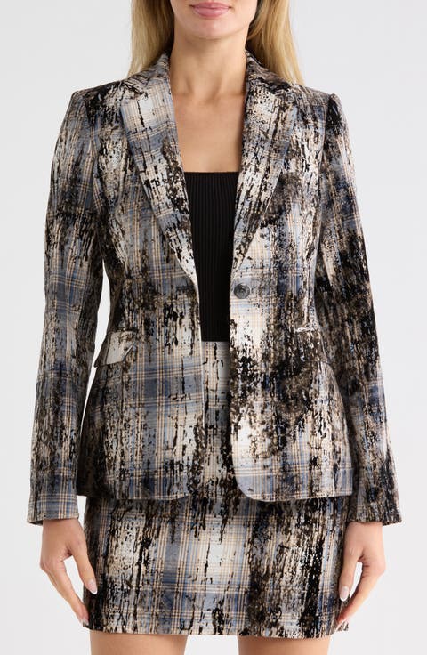 City Plaid One-Button Blazer