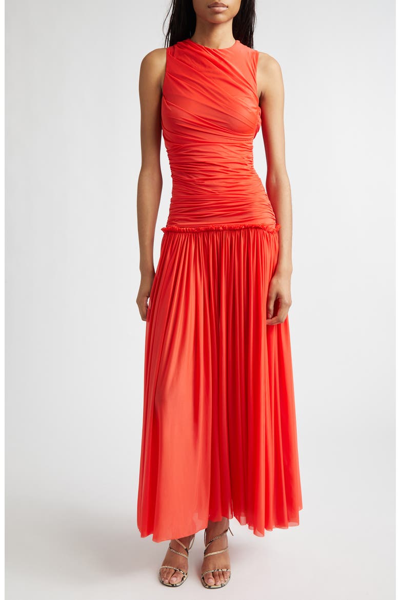 Alina Gathered Open Back Jersey Dress, Main, color, RED
