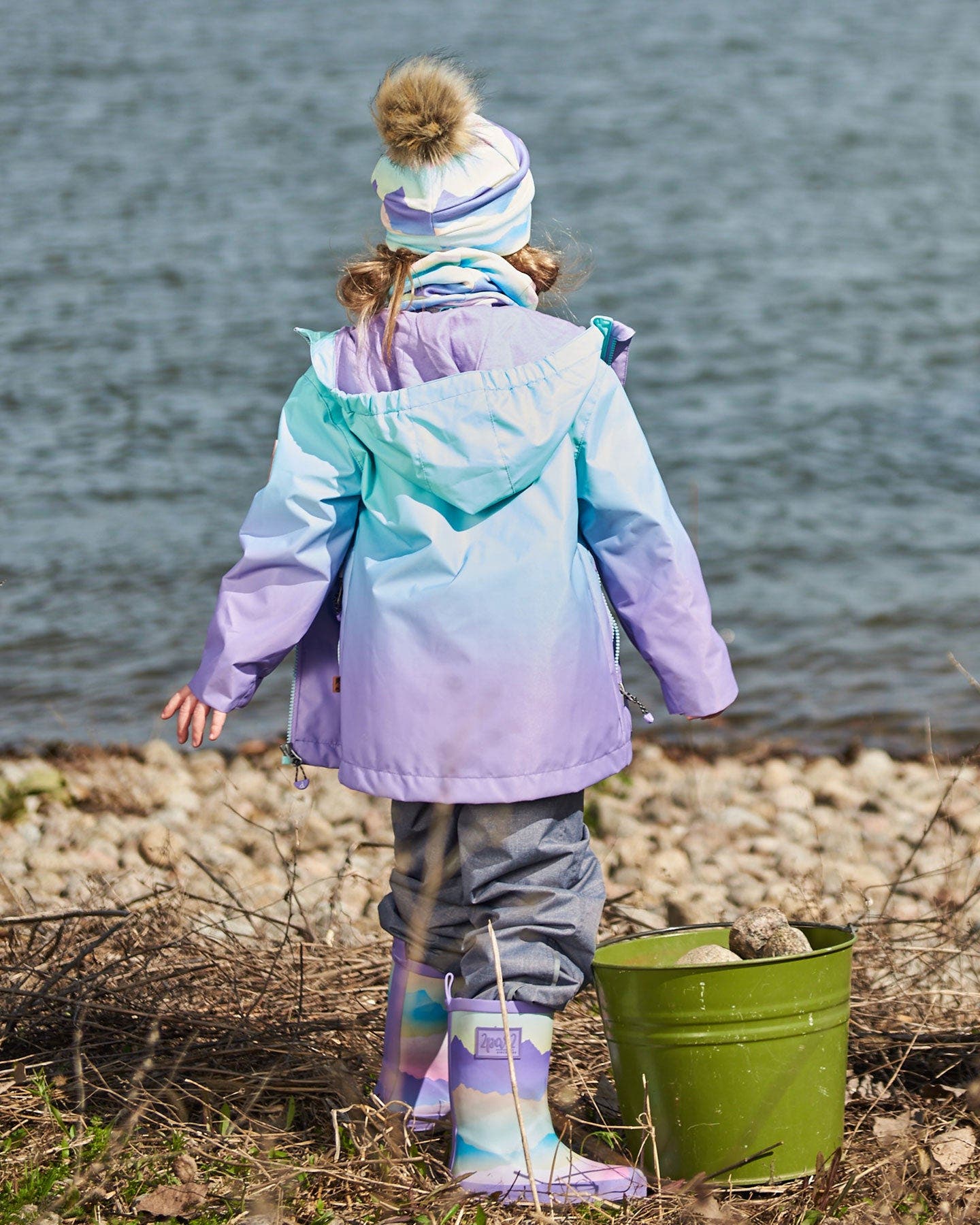 Deux par Deux Baby Girl's Printed Rain Boots Mauve And Blue, Pink Mountain, Alternate, color, 