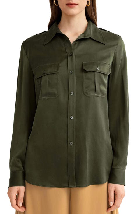 Sandwashed Silk Shirt With Epaulettes
