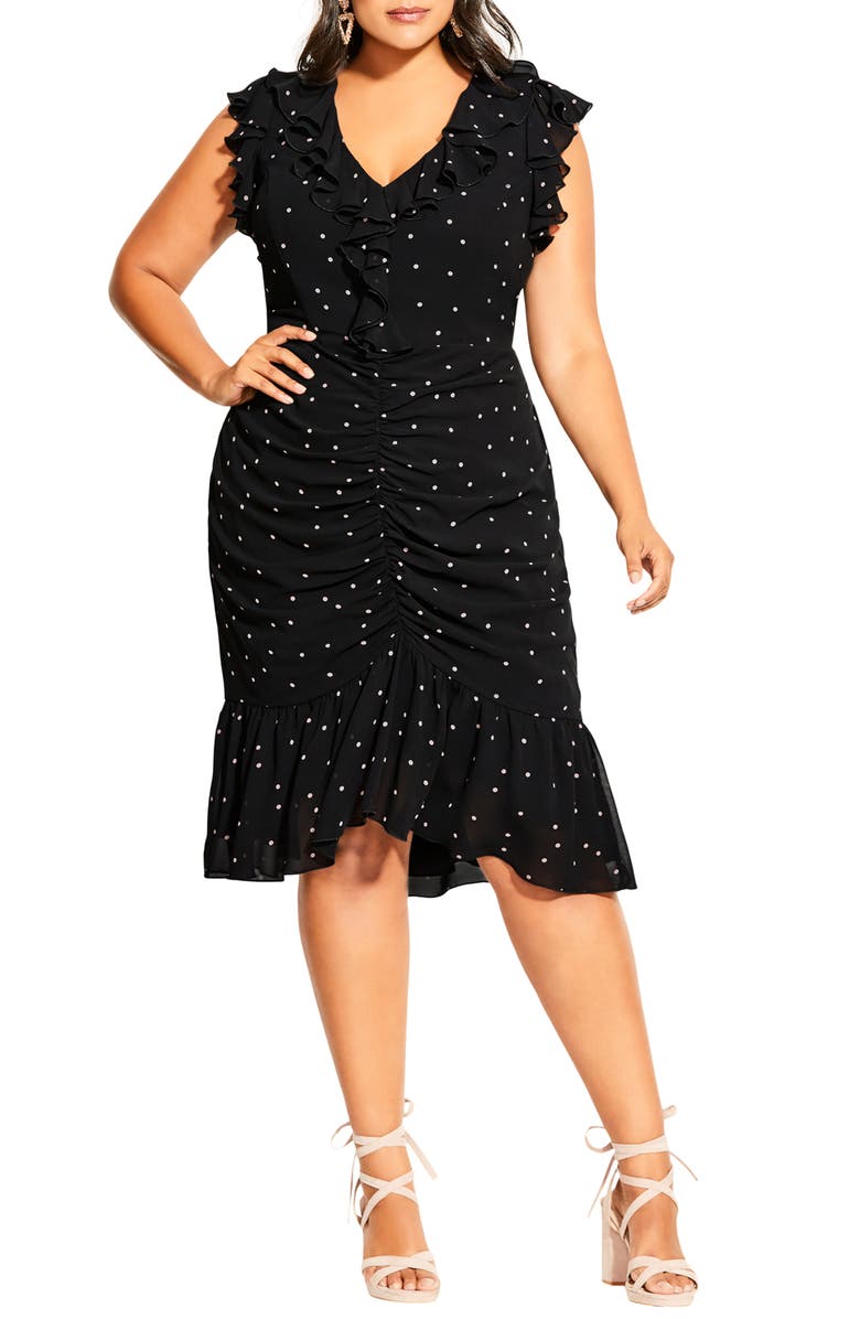 City Chic Fun Spot Ruffle Dress, Main, color, 