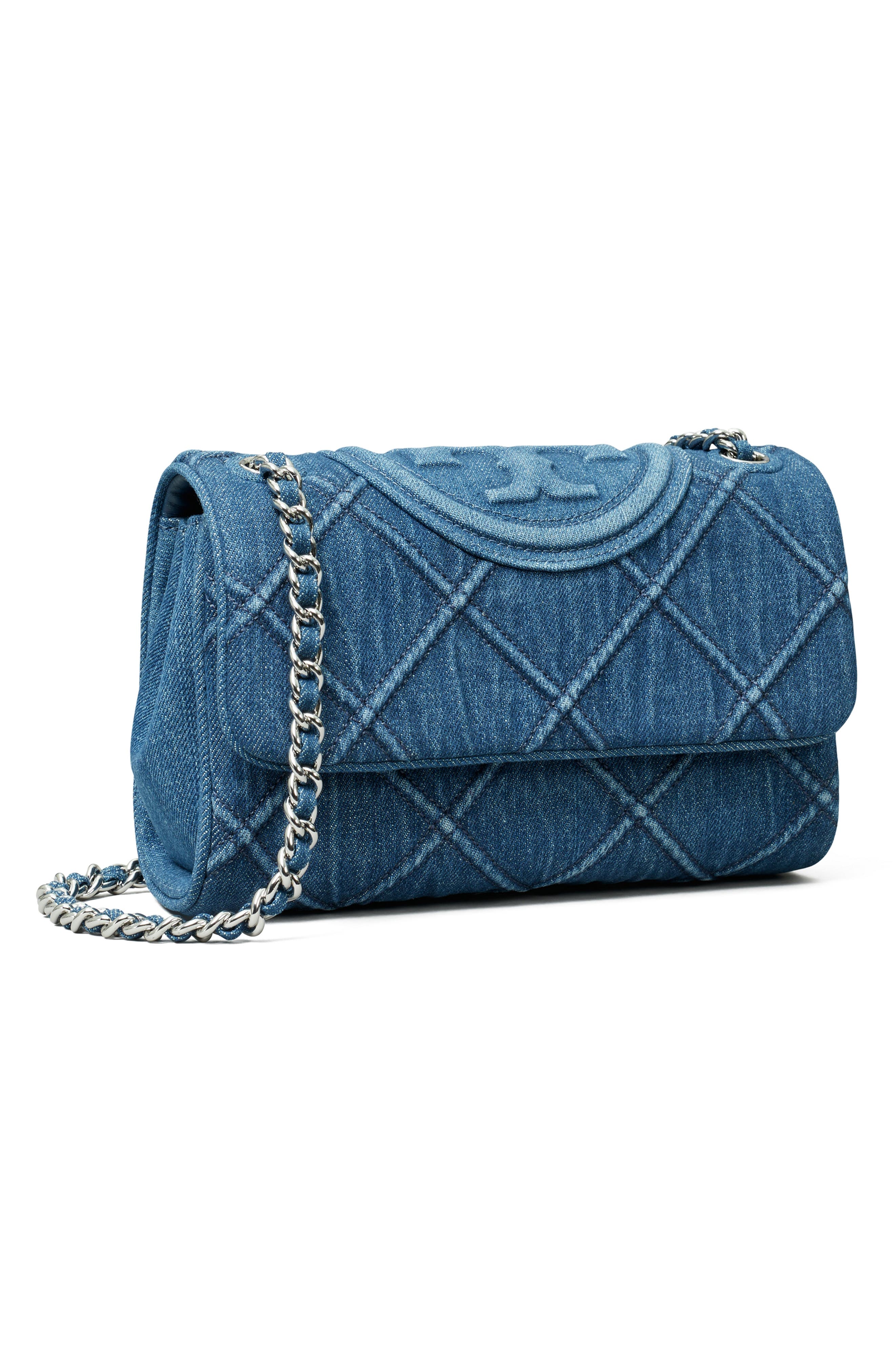 Tory Burch Small Fleming Soft Denim Convertible Shoulder Bag, Alternate, color, 