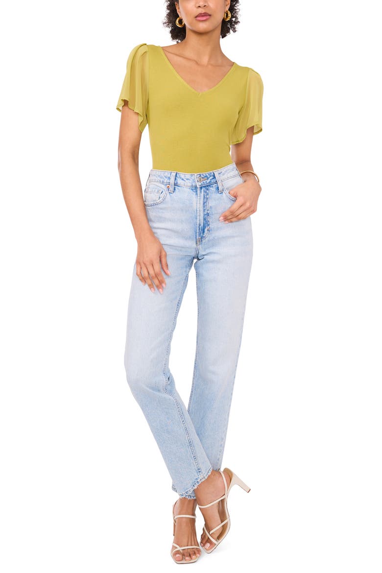 Flutter Sleeve Rib Knit T-Shirt, Alternate, color, MOSS GREEN