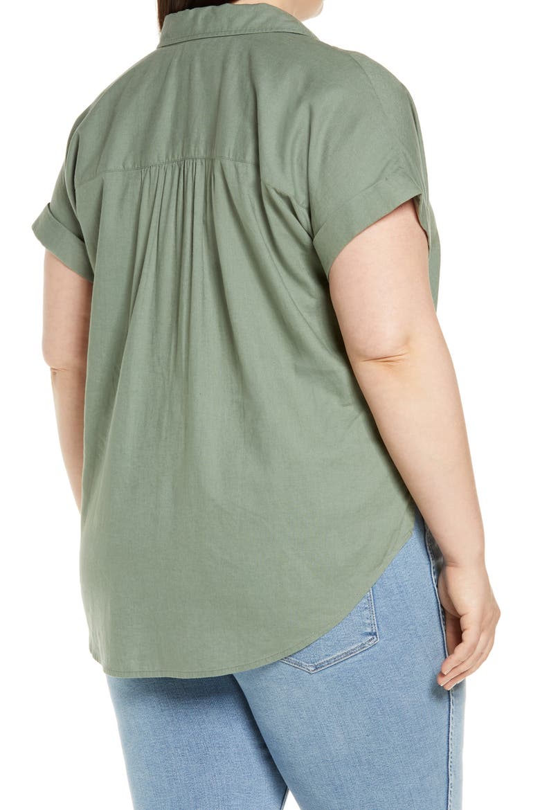 Linen Blend Camp Shirt, Alternate, color, GREEN DUNE