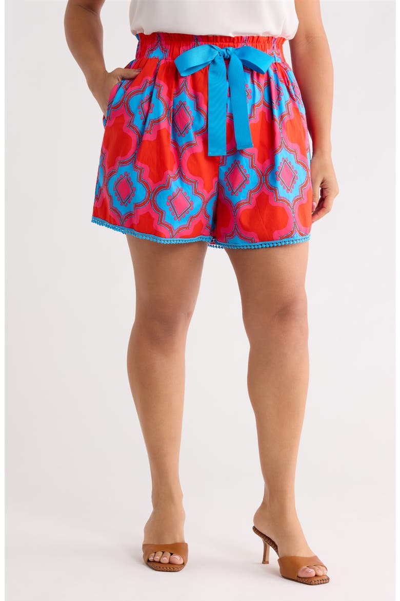 Devany Melia High Waist Shorts, Main, color, RED-BLUE-MUL