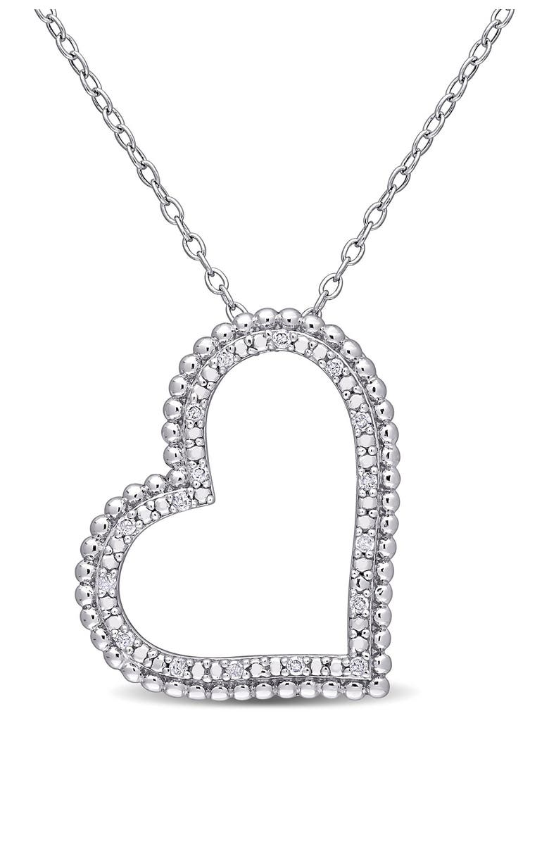DELMAR Sterling Silver Pave Diamond Accent Open Heart Pendant Necklace - 0.09 ctw, Main, color, 