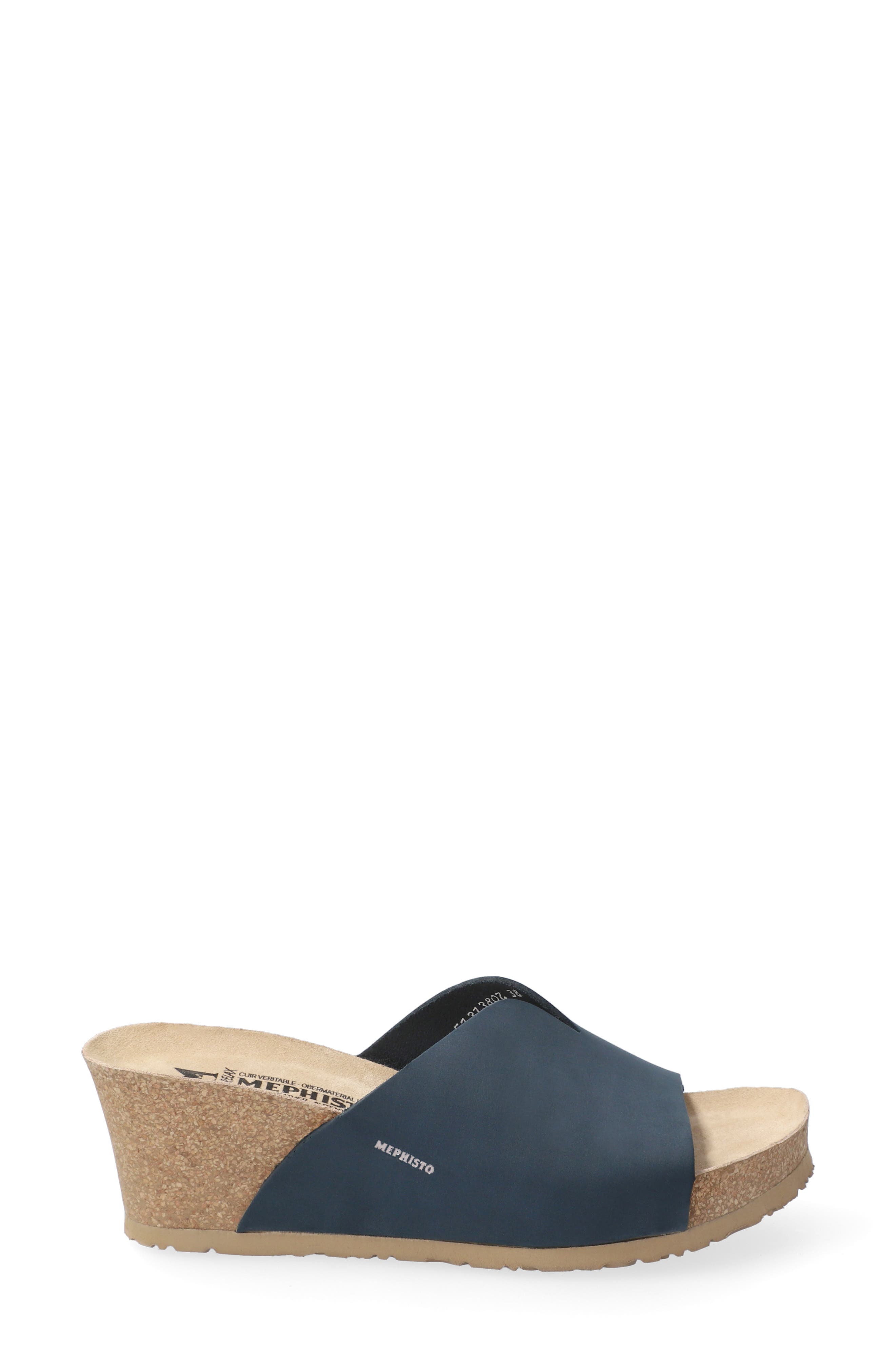 Lisane Wedge Slide Sandal, Alternate, color, NAVY NUBUCK LEATHER