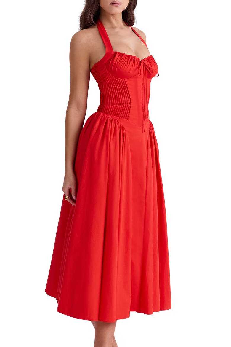 Adabella Halter Neck Midi Dress, Alternate, color, FLAME SCARLET