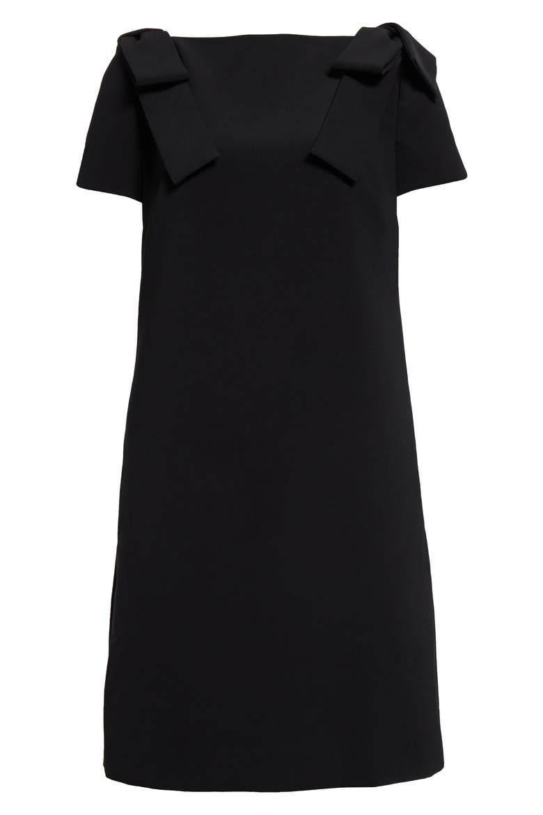 Bow Detail Bateau Neck Shift Dress, Alternate, color, BLACK