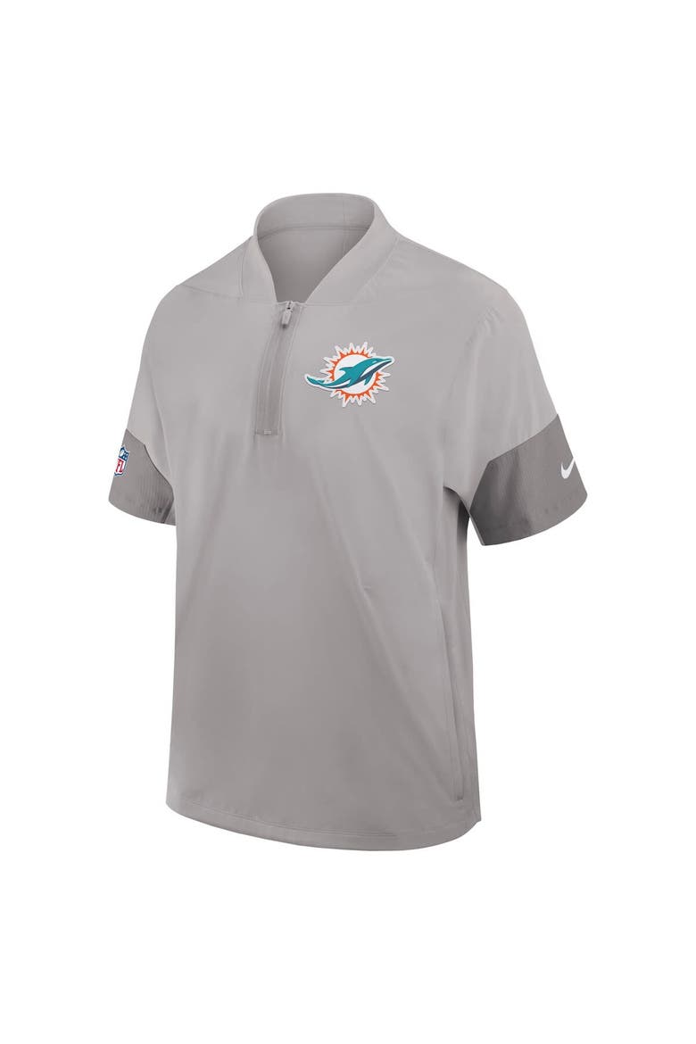 Men's Nike Gray Miami Dolphins Sideline Short Sleeve Quarter-Zip Performance Coach Jacket, Alternate, color, Gray