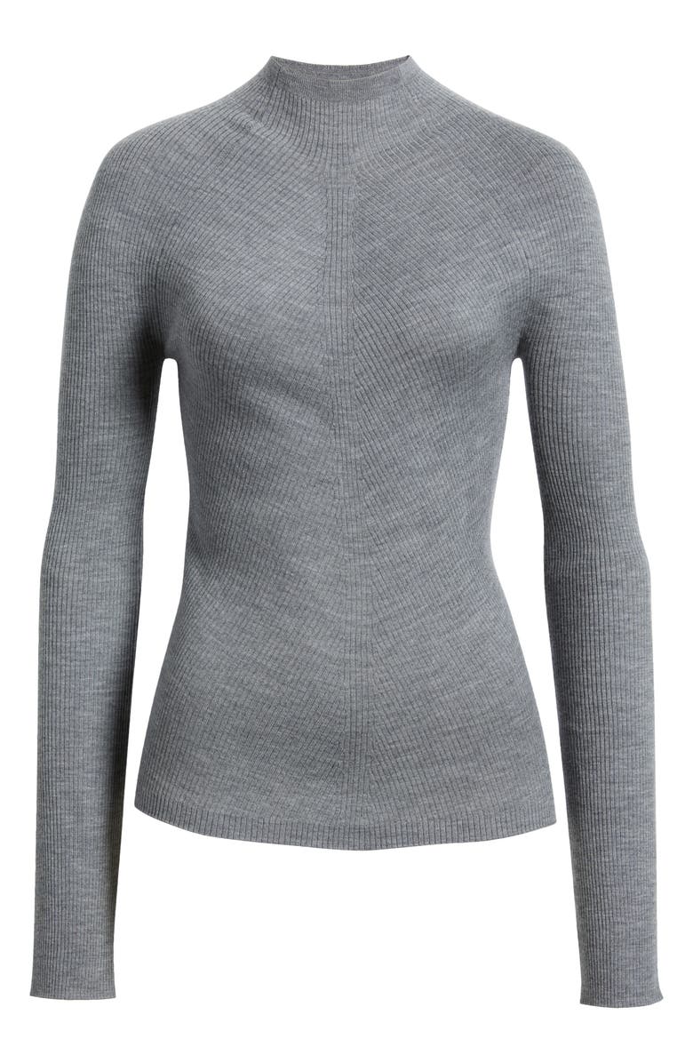 BOSS Foliora Virgin Wool Rib Funnel Neck Sweater, Alternate, color, Light Pastel Grey