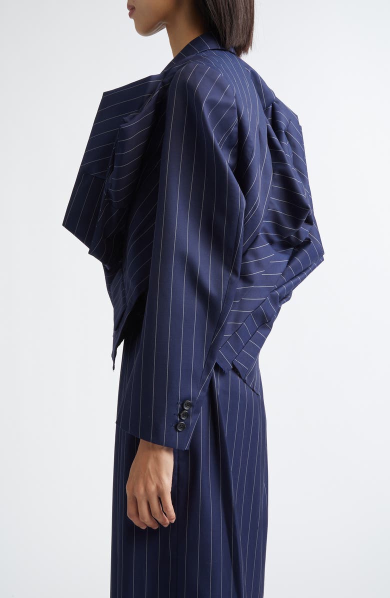Comme des Garçons Twisted Draping Crop Pinstripe Blazer, Alternate, color, Navy