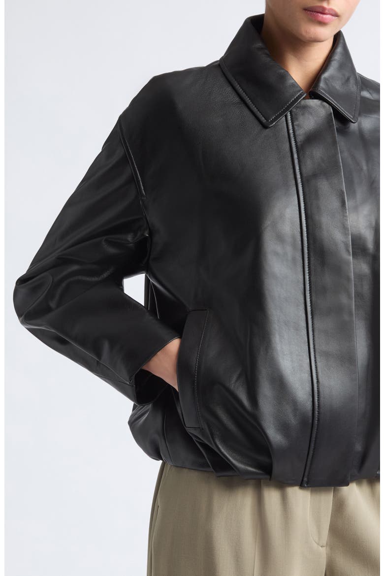 Melis Leather Bomber Jacket, Alternate, color, BLACK