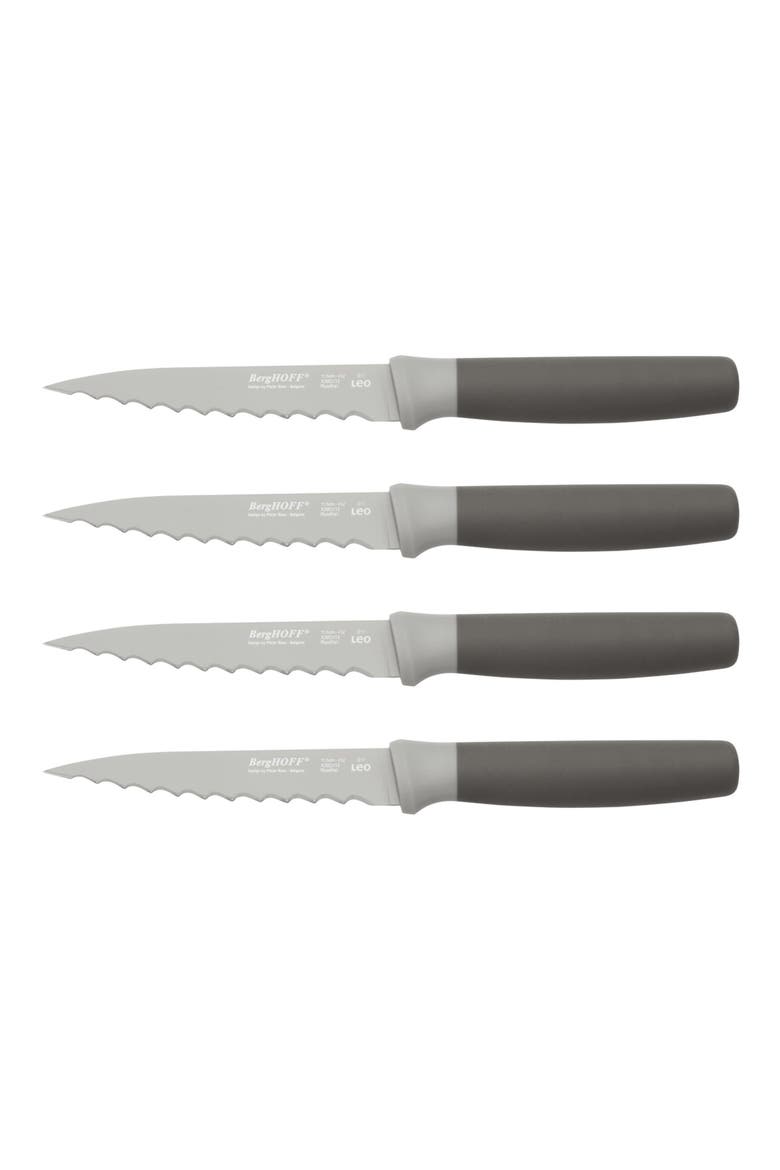 Leo Stainless Steel Steak Knife - Set of 4, Main, color, GREY