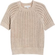 CITY BLUES Washed Openwork Knit Rib Short Sleeve Sweater