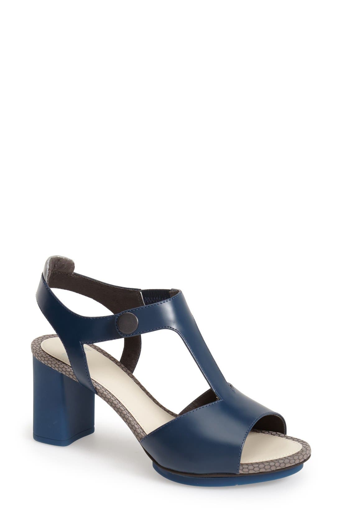 'Myriam' T-Strap Sandal, Main, color, DARK BLUE