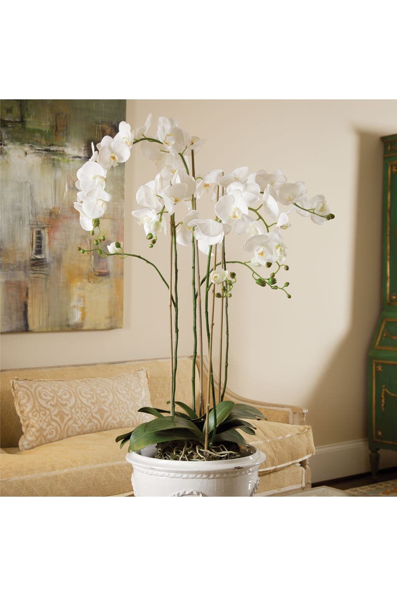 44" Phalaenopsis Orchid Drop-In Artificial Faux Floral Flower Plant, Alternate, color, White