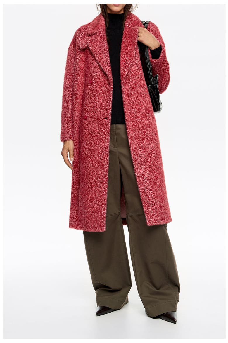 Structured Fur Coat, Alternate, color, RED